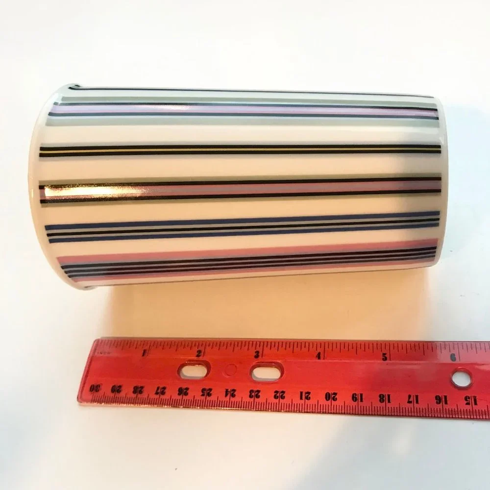 Starbucks Tall Ceramic Candy Striped Coffee Mug Cup Green Pink Blue Yellow